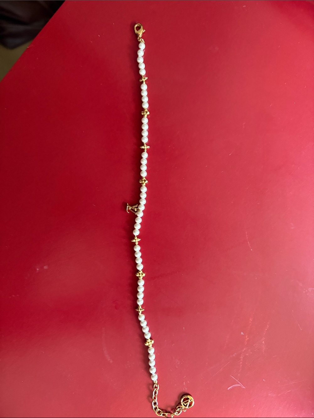 LV gold and pearl anklet